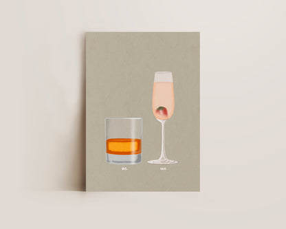 Whisky & Pink Prosecco Glass Print