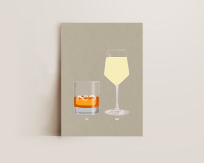 Whisky On The Rocks & White Wine Print