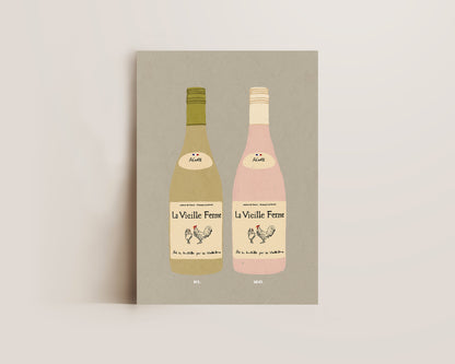 White Chicken Wine & Rose Chicken Wine Print