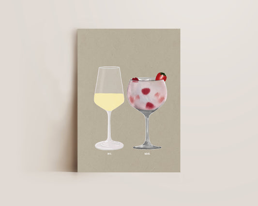 White Wine & Pink Gin Print
