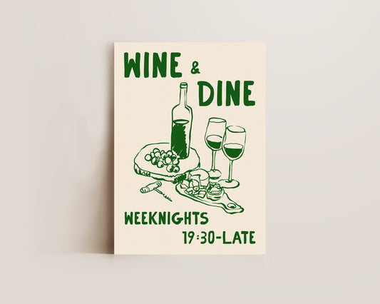 Wine & Dine In Green Print
