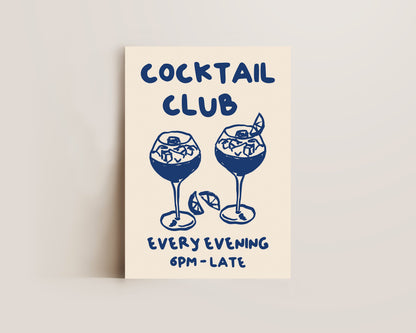 Cocktail Club In Blue Wall Art Print