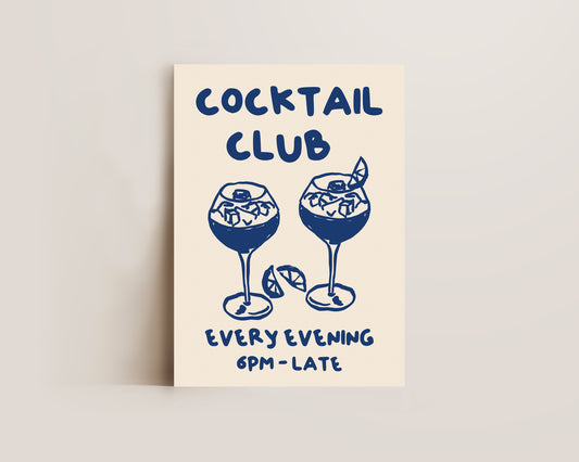 Cocktail Club In Blue Wall Art Print