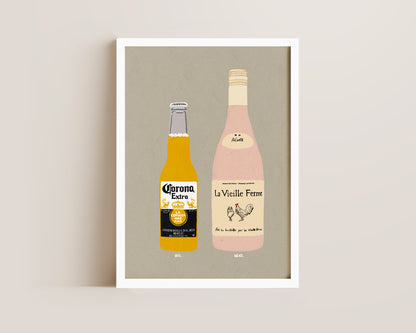 Corona & Chicken Wine Print