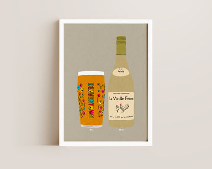 Neck Oil & White Chicken Wine Print