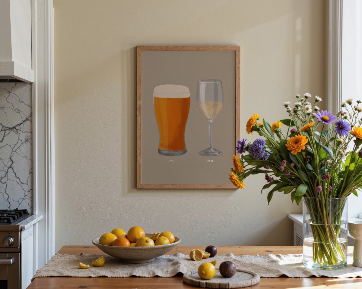 Beer & White Wine Couples Drink Print