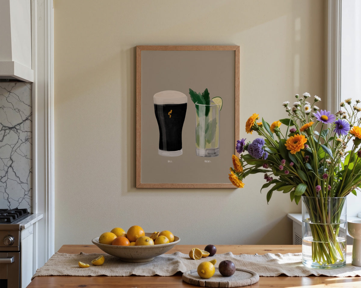 Black Stout & Mojito Couples Drink Print