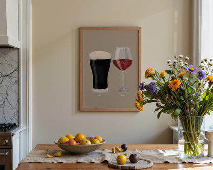 Black Stout & Red Wine Couples Drink Print