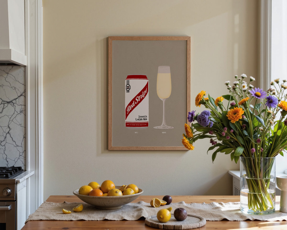 Red Stripe & Prosecco Glass Print
