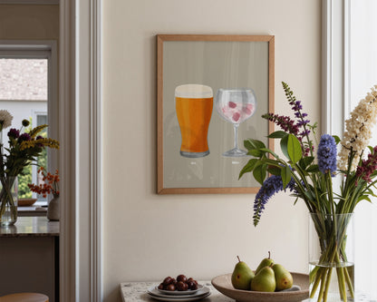 Beer & Pink Gin Couples Drink Print