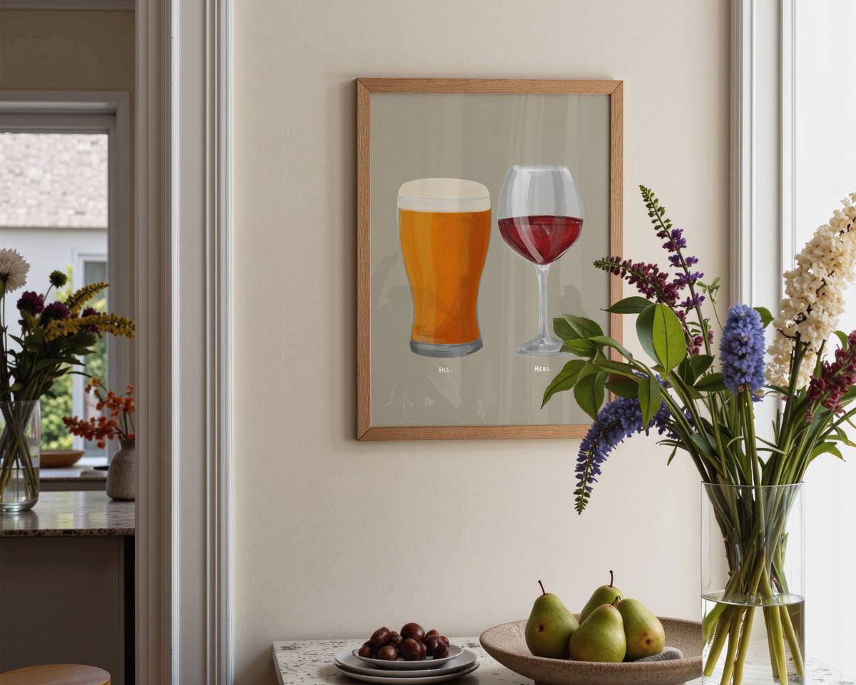 Beer & Red Wine Couples Drink Print
