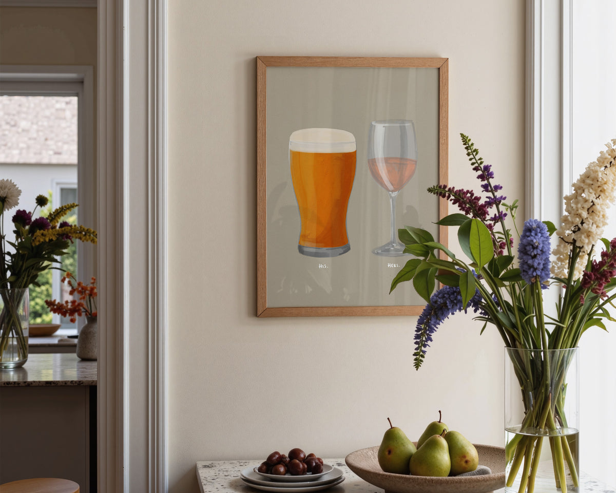 Beer & Rose Wine Couples Drink Print