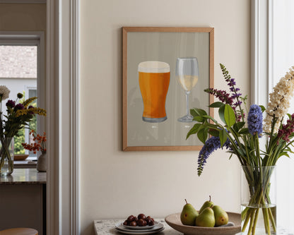 Beer & White Wine Couples Drink Print