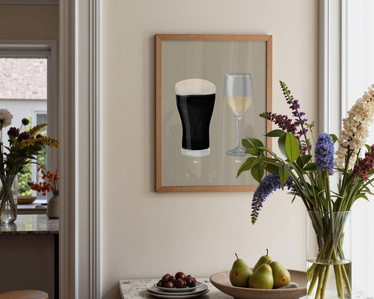 Black Stout & White Wine Couples Drink Print