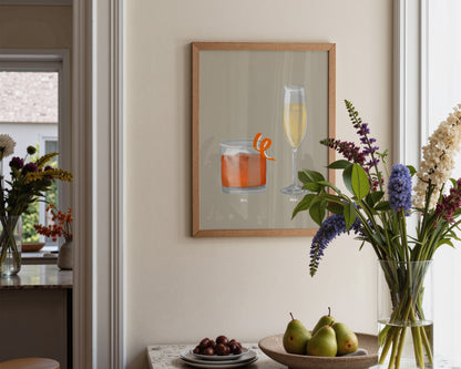 Old Fashioned & Prosecco Couples Drink Print