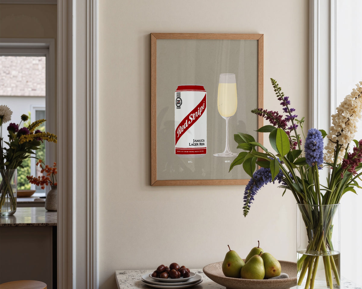 Red Stripe & Prosecco Glass Print