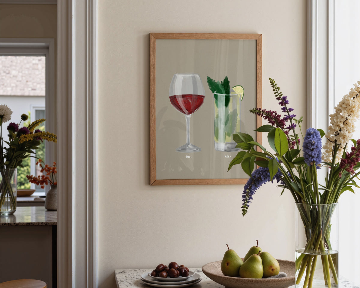 Red Wine & Mojito Couples Drink Print