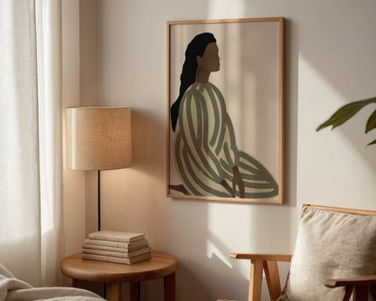 Green Striped Lady Art Wall Art Print