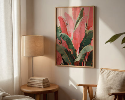 Pink Jungle Leaves Print