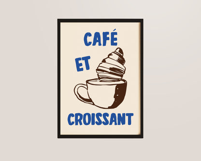 Cafe Et Croissant Wall Art Print