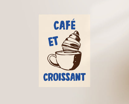 Cafe Et Croissant Wall Art Print
