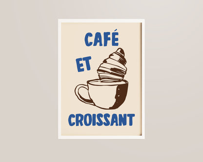 Cafe Et Croissant Wall Art Print