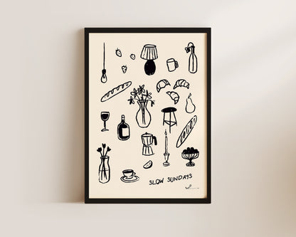 Slow Sundays In Black Wall Art Print