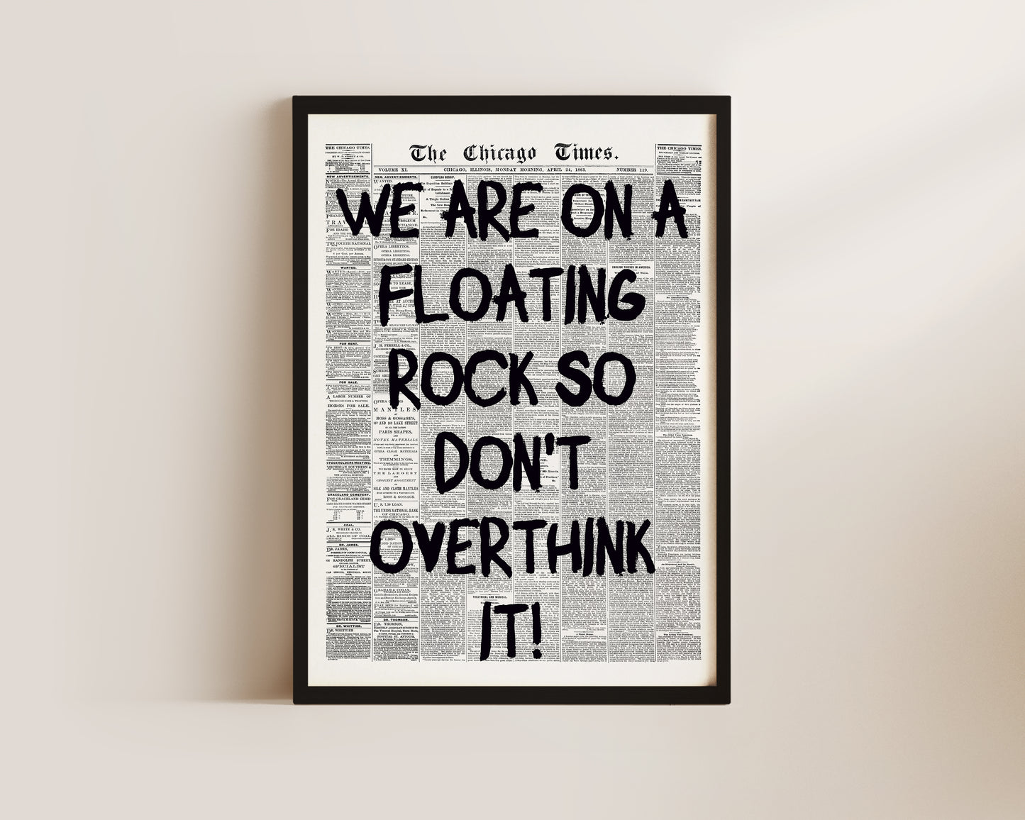 Floating Rock Newspaper Print