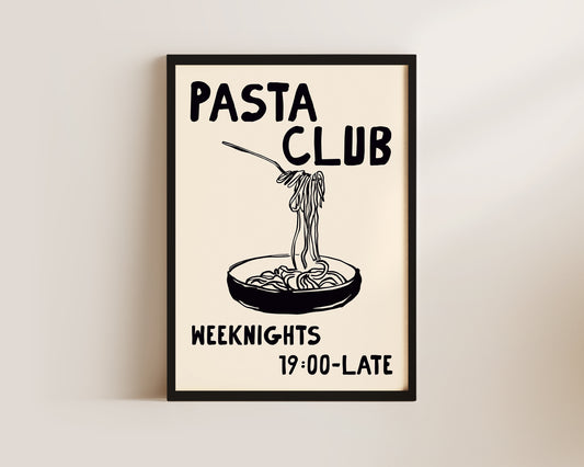 Pasta Club Black Art Print