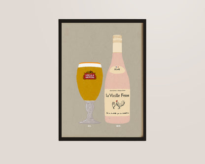Stella Artois & Chicken Wine Print