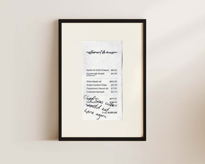 Chef Was Cute Receipt Wall Art Print