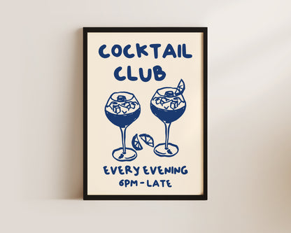 Cocktail Club In Blue Wall Art Print