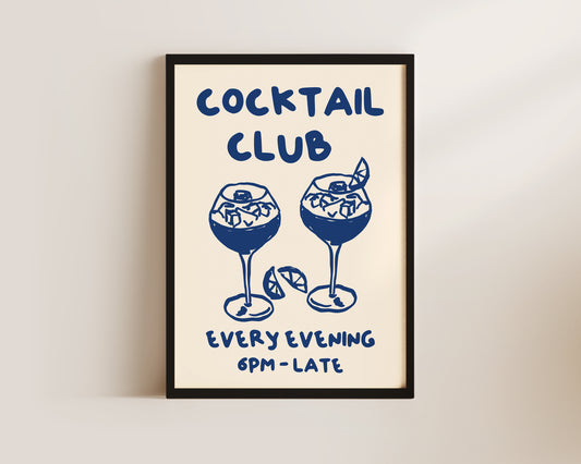 Cocktail Club In Blue Wall Art Print