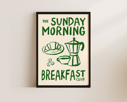 Sunday Morning Breakfast Club In Green Wall Art Print