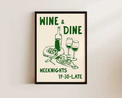 Wine & Dine In Green Art Wall Art Print