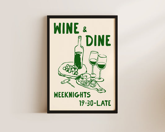 Wine & Dine In Green Art Print