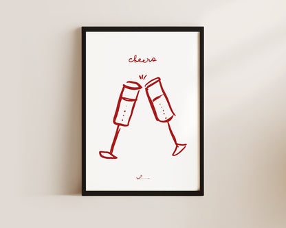 Red Cheers Wine Wall Art Print