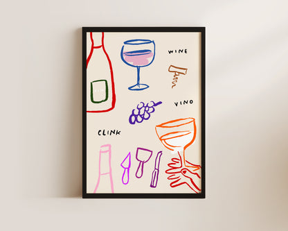 Colourful Wine Wall Art Print