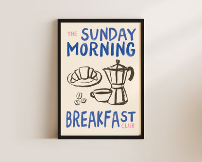 Sunday Morning Breakfast Club In Blue Wall Art Print