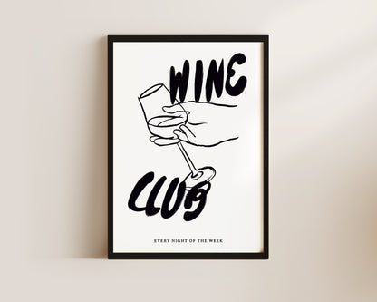 Wine Club In Black Wall Art Print