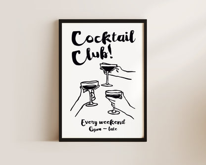 Cocktail Club In Black Wall Art Print