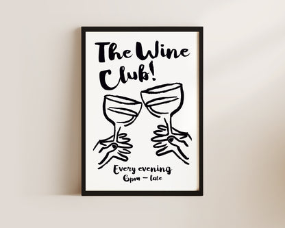 The Wine Club In Black Wall Art Print