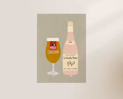 Madri & Chicken Wine Print