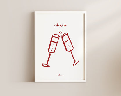 Red Cheers Wine Wall Art Print