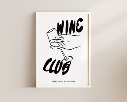 Wine Club In Black Wall Art Print