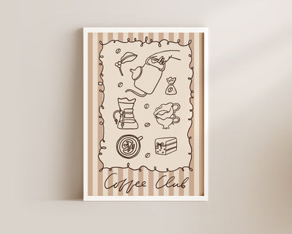 Coffee Club Stripes Dainty Wall Art Print
