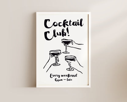 Cocktail Club In Black Wall Art Print