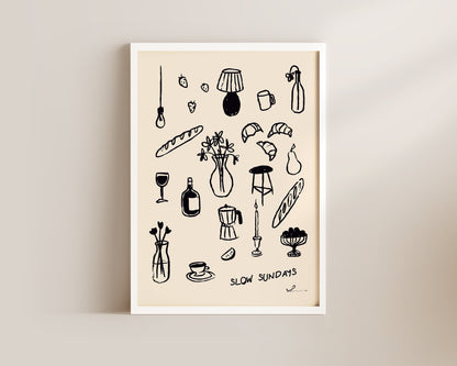Slow Sundays In Black Wall Art Print
