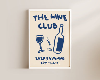 The Wine Club In Blue Wall Art Print