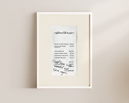 Chef Was Cute Receipt Wall Art Print